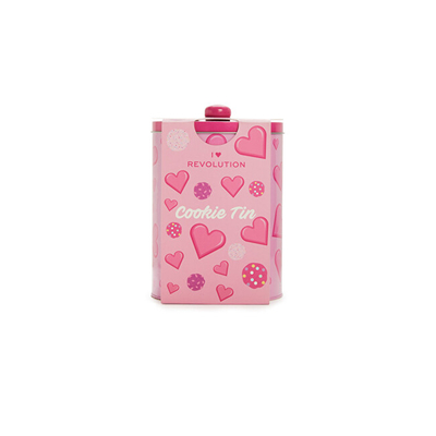 Set grimi I Heart Revolution Cookie Tin -1 paletë për sy + 1 paletë për faqe + 3 brusha + 1 buzëkuq + 2 bomba dushi