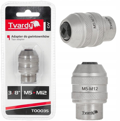 Adapter për gërshërë filetuese Tvardy T00035, 3/8", M5–M12, metalik argjendtë
