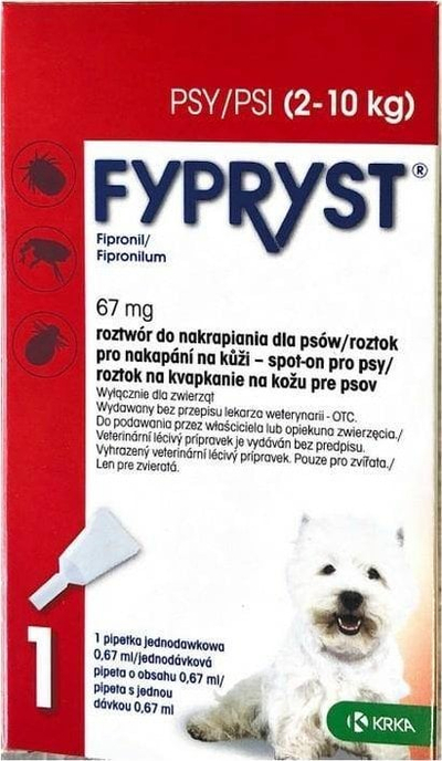Pipetë kundër parazitëve për qen Krka Fypryst, 2‑10 kg, 1 dozë