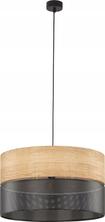 Llambë varëse TK Lighting Nicol, Ø50cm, 3xE27, e zezë dhe dru
