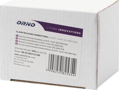 Lidhës elektrik ORNO OR-SZ-8017, 2x0.75-4mm², set 100 copë, transparent