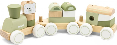 Lodër druri tren PolarB Viga Toys Stacking, me vagona, shumëngjyrësh