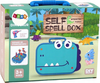 Lodër edukuese Lean Toys Self Spell Box Dinosaur, 227 pjesë, valixhe DIY, blu