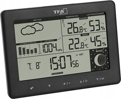 Stacion moti me radio TFA Dostmann ELEMENTS 35.1158.01, matje temperaturë dhe lagështie, ekran i ndriçuar, i zi