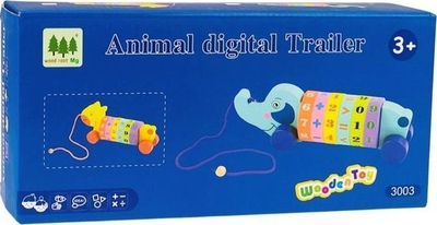 Дрвена влечна играчка слон Wooder Toy 3003, прстени со броеви, многуобојна