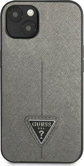 Mbrojtëse telefoni Guess Saffiano Triangle Logo për iPhone 14 6.1", hardcase, argjendtë