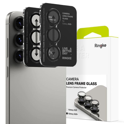 Mbrojtës lente kamere Ringke Camera Frame Glass për Samsung Galaxy S25 Plus, xham i fortë, set 2 copë, i zi