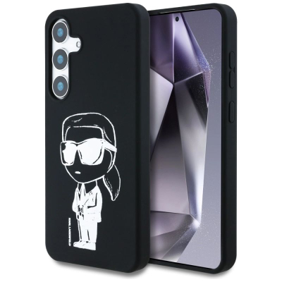 Kapak telefoni Karl Lagerfeld Klhms25Spnykgrtk për Samsung S25, silikon magnetik, me dizajn Graffiti, i zi