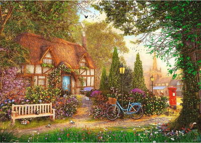 Puzzle Trefl Premium Plus Thatched Cottage, 1000 copa, skenë fshati, shumëngjyrësh