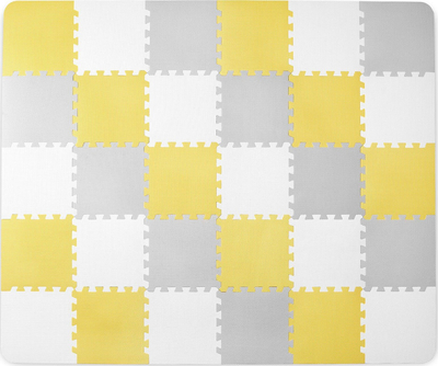 Тепих за игра Kinderkraft Puzzle Mat LUNO SHAPES, 30 парчиња, ЕВА пена, жолт