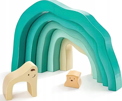 Lodër druri Montessori Hape Arctic Polar Bear, blloqe me grumbullim, 7 pjesë, shumëngjyrëshe
