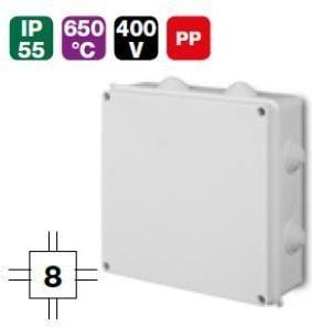 Kuti ndërlidhëse Elektro-Plast PK-8 0232-00, me klemë 35mm², IP55, plastike, e bardhë