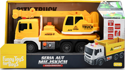 Kamion vinç lodër Artyk City Truck, 27cm, me drita dhe zëra, i verdhë