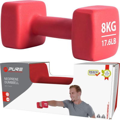 Hantel neopreni Pure2Improve, 8 kg, e kuqe
