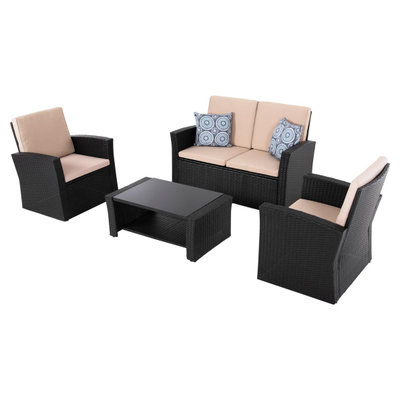 Set kopshti lounge 4-pjesësh Thore – 4 kolltukë & Tavolinë për kafe (HM5978), zezë/ bezhë
