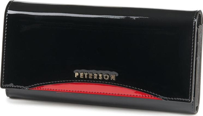 Portofol lëkure për gra Peterson PTN BC-467, RFID, me xhep monedhash kiss lock, i zi me të kuqe
