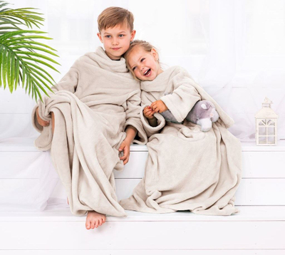 Batanije me mëngë për kalamaj DecoKing Lazykids, me xhep përpara, bezhë