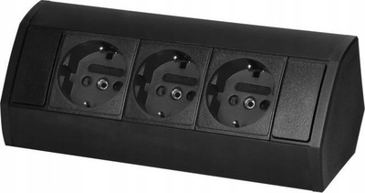 Prizë mobiljeje Schuko 3x2P+E, montim sipërfaqësor, kabëll 0.6m, e zezë