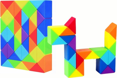 Lojë logjike Magic Cube Snake, blloqe trekëndore, plastike, shumëngjyrëshe