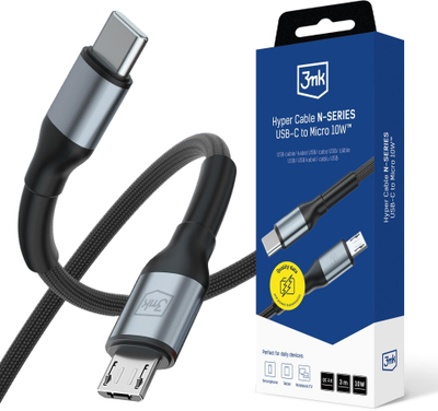 Kabllo USB 3MK Hyper Cable N-SERIES, USB-C në Micro USB, 3m, 10W, e zezë