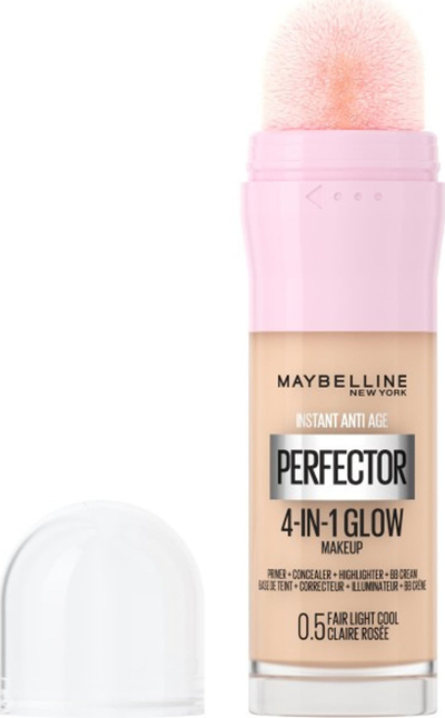 Fondatinë Maybelline Instant Age Rewind 4 in 1 Perfector Glow, mbulim i lehtë, efekt ndriçues, multi