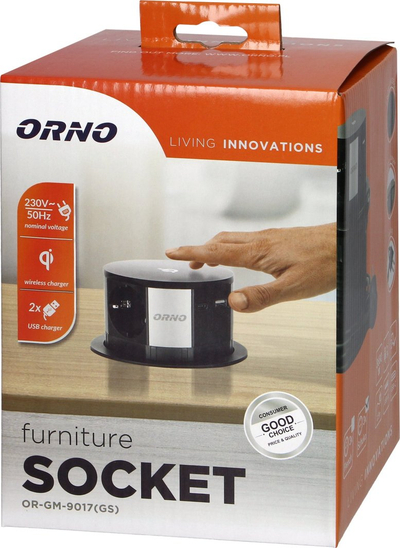 Prizë mobiljeje me dalje të ngritshme, 3x Schuko, 2x USB Quick Charge, karikim me valë Qi, e zezë