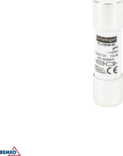 Siguresë cilindrike Bemko Schelinger 10x38mm, 1000V DC, 12A, e bardhë