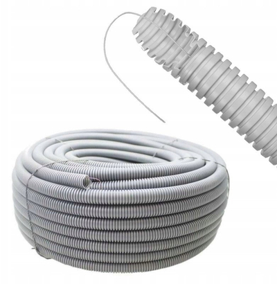 Tub elektrik i valëzuar Peszel 20mm, me fije tërheqëse 320N, 50m, gri