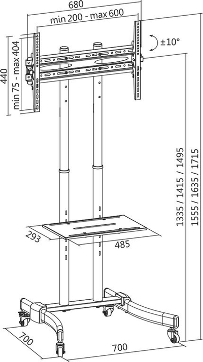 Qëndrim dyshemeje për TV LogiLink BP0026, 37\"–70\", deri 40 kg, i zi