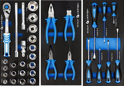 Karrocë veglash Högert Technik HT7G052, 6 sirtarë, 171 pjesë, blu