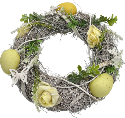 Kurorë zbukuruese Saska Gift and Decor, 24cm, Pashke me flutura edhe vezë, shumëngjyrëshe