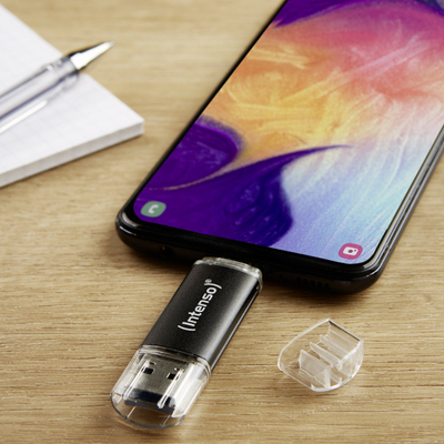 USB Intenso Twist Line, 32GB, me dy dalje USB C dhe USB A, ngjyrë antracit