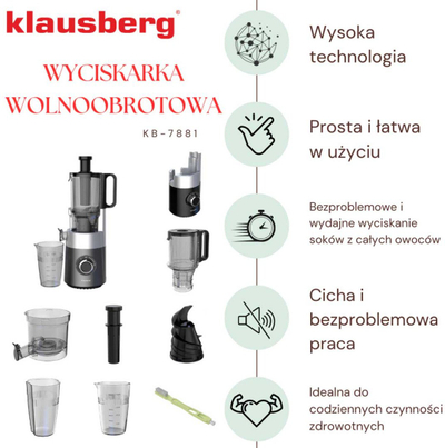 Shtrydhëse frutash vertikale Klausberg KB-7881, 180W, presim i ngadaltë, çelik inox