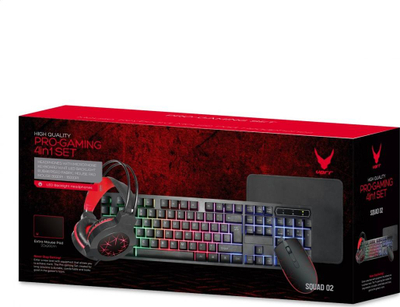 Set gaming Varr Squad 4 në 1, tastierë me LED, kufje me mikrofon, i zi