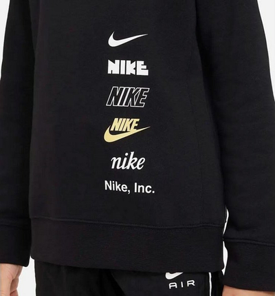 Bluzë duks Nike Sportswear Logo për çuna, me fleece, e zezë