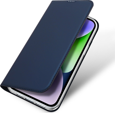 Kuti telefoni Dux Ducis Luxury Flip për iPhone 15, lëkurë PU, xhep për karta, blu e errët