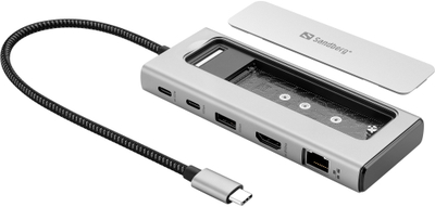 Stacion dokimi Sandberg USB-C 6in1 Travel Dock SSD, M.2 NVMe, 100W PD, gri