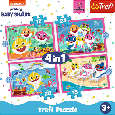 Puzzle Trefl Baby Shark, set 4 në 1, 12 15 20 24 copë, shumëngjyrësh