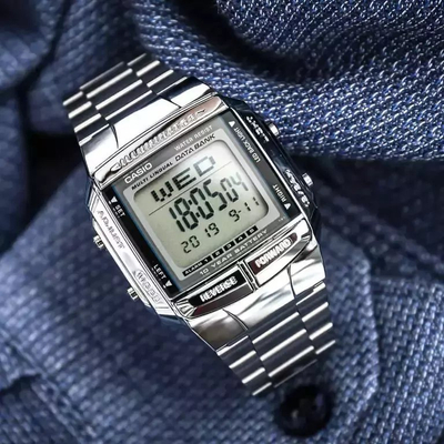 Orë dore Casio Vintage Data Bank DB-360-1ADF, digjitale, unisex, ngjyrë argjend