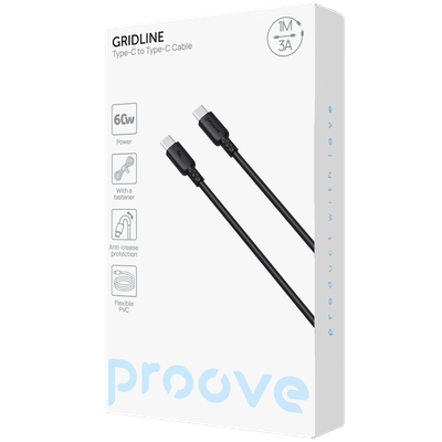 Kabllo karikimi Proove GridLine Type-C në Type-C, 60W, 1m, e zezë