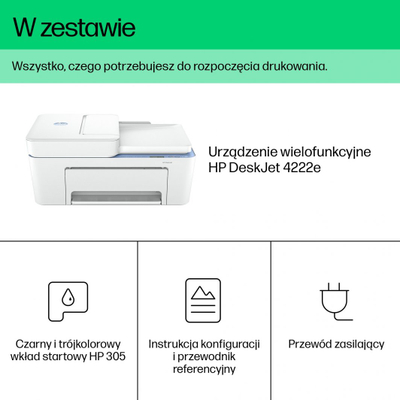 Printer HP DeskJet 4222e All-in-One Thermal inkjet A4 4800 x 1200 DPI 8.5 ppm Wi-Fi, i bardhë
