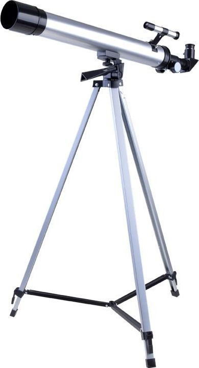 Teleskop astronomik ES0023, zmadhim 60x 100x, diametër 65 mm, argjendtë me të zi