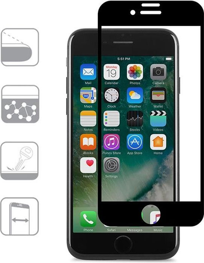 Заштитно стакло Moshi IonGlass за iPhone 8 / 7 / 6s / 6, цел екран, црно