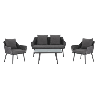 Set dhomë ndenjeje metal + wicker HM5711, gri