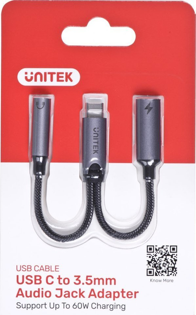 Adapter audio USB Unitek M205A, USB C në 3.5mm Jack dhe USB C, argjendtë