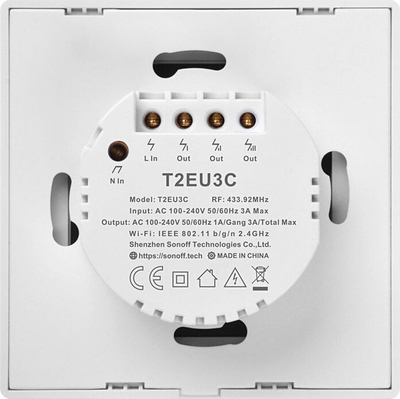 Ndërprës inteligjent muri Sonoff TX, WiFi RF 433MHz, 3 kanale me touch, i bardhë
