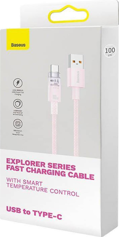 Kabllo karikimi Baseus Explorer, USB në USB C, 100W, 2m, rozë