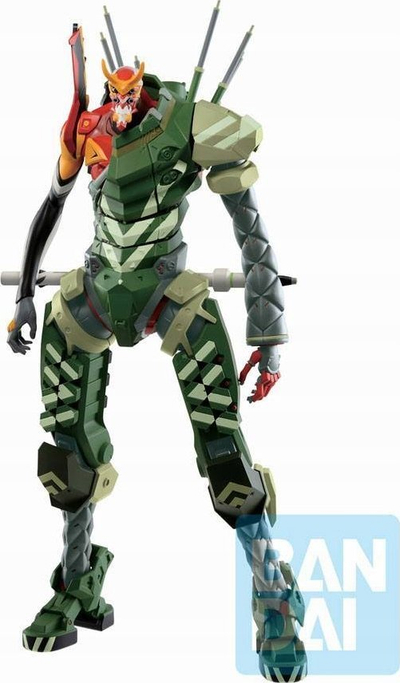 Figurë koleksionuese Bandai Eva 02 Operation Started, artikuluese, mecha anime, jeshile portokalli gri