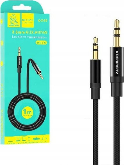 Kabllo audio Denmen DX03, stereo 3.5 mm jack në jack, 1 m, e zezë