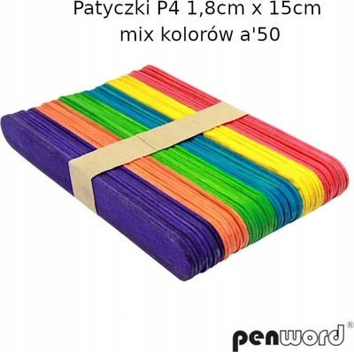 Shkopinj druri Penword P4, 1.8 x 15 cm, set me 50 copë, me ngjyra të ndryshme